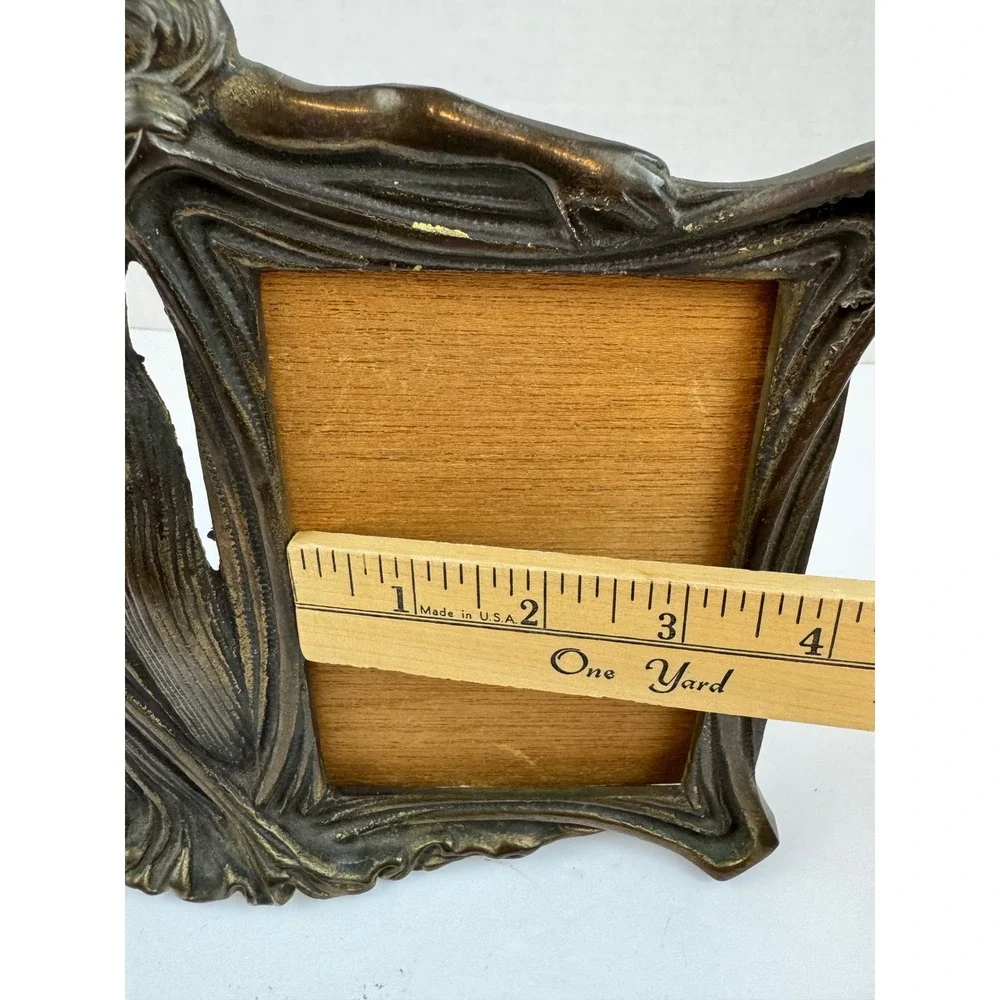 Vintage Art Nouveau Bronze Metal Woman Picture Frame Ornate Belle Epoque Style